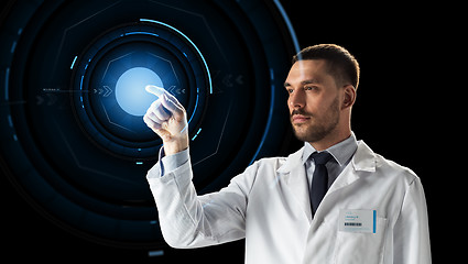 Image showing doctor or scientist with virtual projection