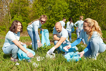 Image showing volunteers with garbage bags cleaning park area