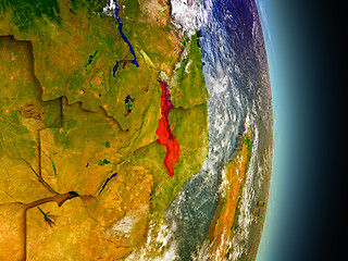 Image showing Malawi in red from space