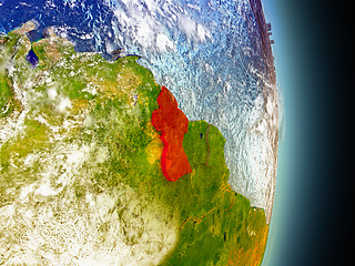 Image showing Guyana in red from space