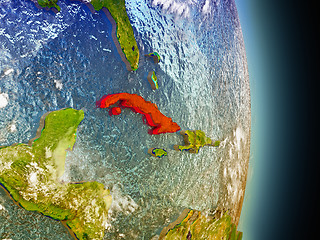 Image showing Cuba in red from space