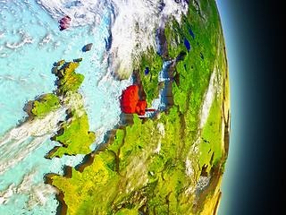 Image showing Denmark in red from space