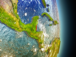 Image showing Belize in red from space