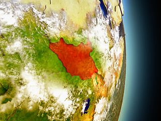 Image showing South Sudan in red from space