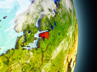 Image showing Estonia in red from space