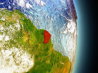 Image showing French Guiana in red from space