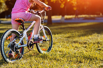 Image showing Little girl on a bicycle in summer park