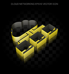 Image showing Cloud technology icon: Yellow 3d Cloud Network made of paper, transparent shadow, EPS 10 vector.