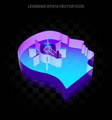 Image showing Learning icon: 3d neon glowing Head With Light Bulb made of glass, EPS 10 vector.