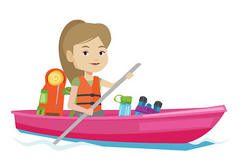 Image showing Woman riding in kayak vector illustration.