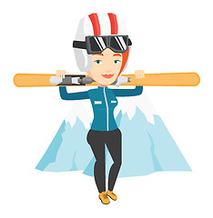 Image showing Woman holding skis vector illustration.