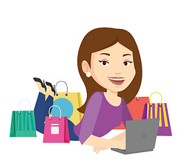 Image showing Woman shopping online vector illustration.