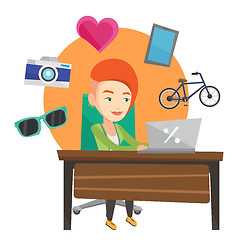 Image showing Woman shopping online vector illustration.