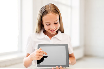 Image showing smiling student girl with tablet pc computer