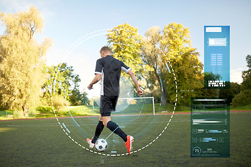 Image showing soccer player playing with ball on football field