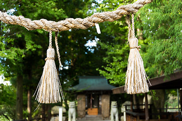 Image showing Shinto symbol rope from rice straw in temple