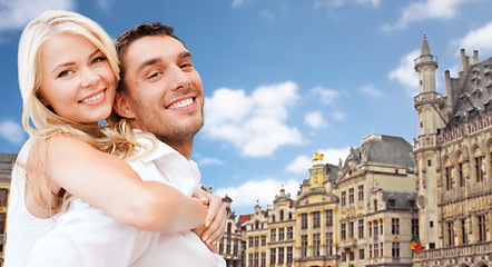 Image showing happy couple over grand place in brussels