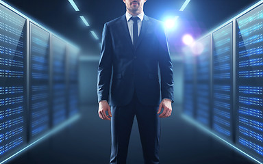 Image showing businessman over server room background