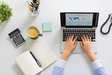 Image showing hands of businesswoman working on laptop at office