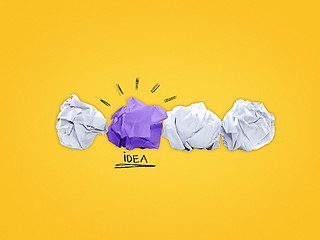 Image showing Inspiration concept crumpled paper light bulb metaphor for good idea