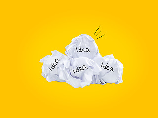 Image showing Inspiration concept crumpled paper light bulb metaphor for good idea