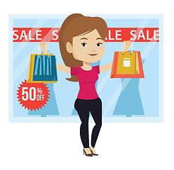 Image showing Woman shopping on sale vector illustration.