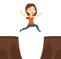 Image showing Sportswoman jumping over cliff vector illustration