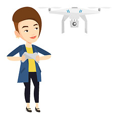 Image showing Woman flying drone vector illustration.