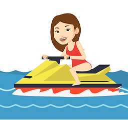 Image showing Caucasian woman training on jet ski in the sea.