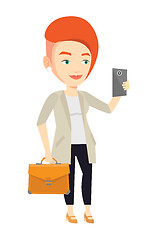 Image showing Business woman making selfie vector illustration.