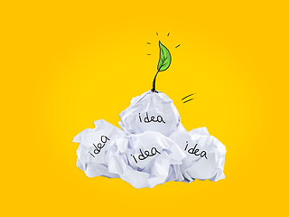 Image showing Inspiration concept crumpled paper light bulb metaphor for good idea