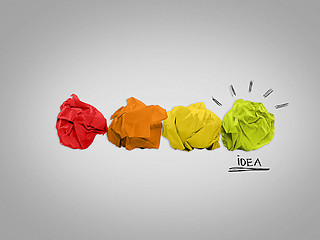 Image showing Inspiration concept crumpled paper light bulb metaphor for good idea