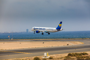 Image showing ARECIFE, SPAIN - APRIL, 16 2017: AirBus A321 of ThomasCook.com w