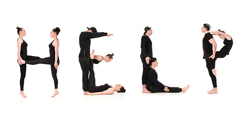 Image showing The word HELP formed by Gymnast bodies