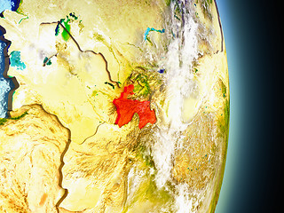 Image showing Tajikistan in red from space