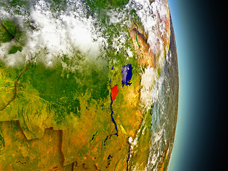 Image showing Burundi in red from space