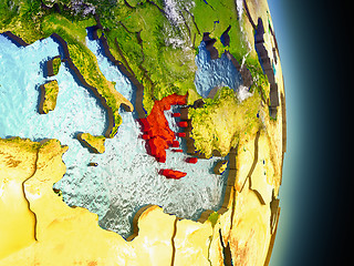 Image showing Greece in red from space