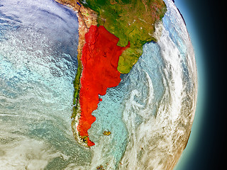 Image showing Argentina in red from space