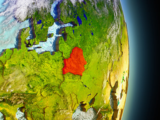 Image showing Belarus in red from space