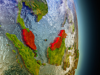 Image showing Malaysia in red from space