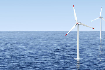Image showing Wind turbines in the sea