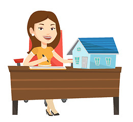 Image showing Real estate agent signing home purchase contract.