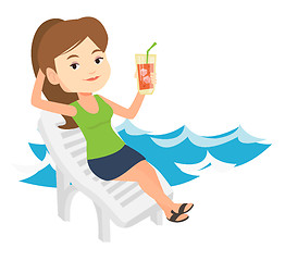 Image showing Woman relaxing on beach chair vector illustration.