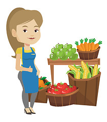 Image showing Friendly supermarket worker vector illustration.