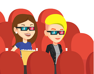 Image showing Happy friends watching 3D movie in the theatre.