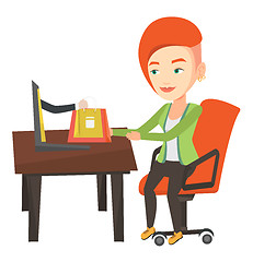 Image showing Woman shopping online vector illustration.