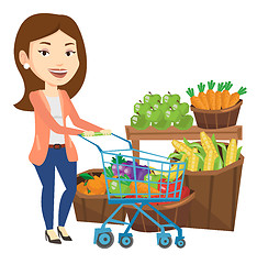 Image showing Customer with shopping cart vector illustration.