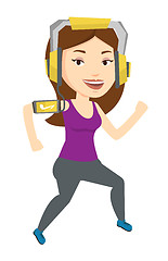 Image showing Woman running with earphones and smartphone.