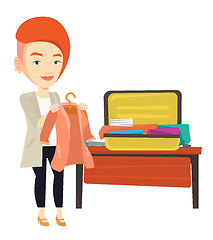 Image showing Woman packing his suitcase vector illustration.