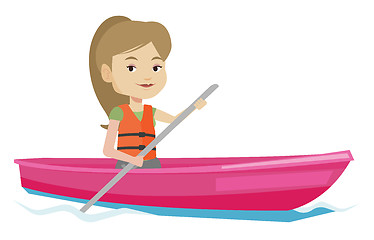 Image showing Woman riding in kayak vector illustration.